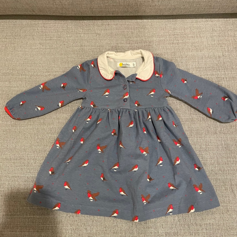 Miniboden collar bird print dress 6/12 months